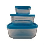 Set of 3 glass casseroles, square, Andia, capacity 1.85 l, 1.05 l, 0.35 l, plastic cover